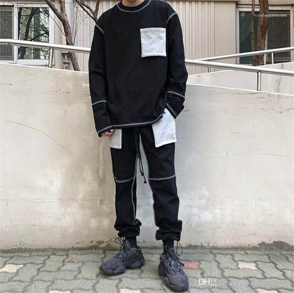 

mens designer tshirts autumn spring black white grey pocket street long sleeved street style, White;black