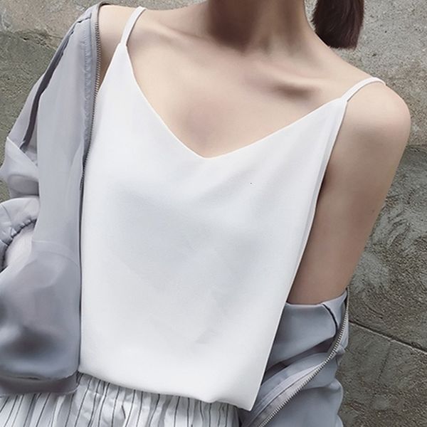 

chiffon women sleeveless plus size camis women summer halter korean woman harajuku strap vest tees female, Black;white