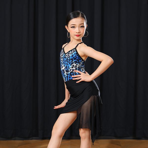 

stage wear 2021 mesh latin dance kids leopard sumba clothes salsa skirt set tap american clothing girls ropa jl1304, Black;red