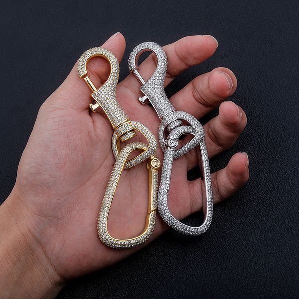 Neu angekommen Iced Out Karabiner Schlüsselanhänger für Männer Gold Silber Farbe Hip Hop Charm Schmuck massives Kupfer mit CZ Schlüsselanhänger Geschenke