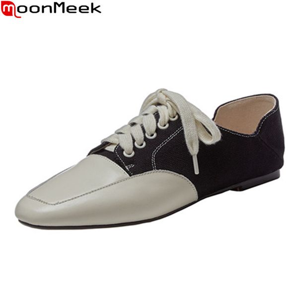 

moonmeek 2020 new arrival fashion women flats genuine leather comfortable ladies shoes spring autumn mixed colors casual shoes, Black