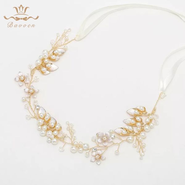 

handmade leaves wedding hair accessories bride pearls headbands fashion gold bridal tiaras headpiece for bride, White;golden