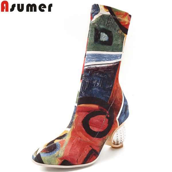 

asumer 2020 fashion autumn winter shoes woman square toe over the knee boots for women classic prom thigh elastic boots big size, Black
