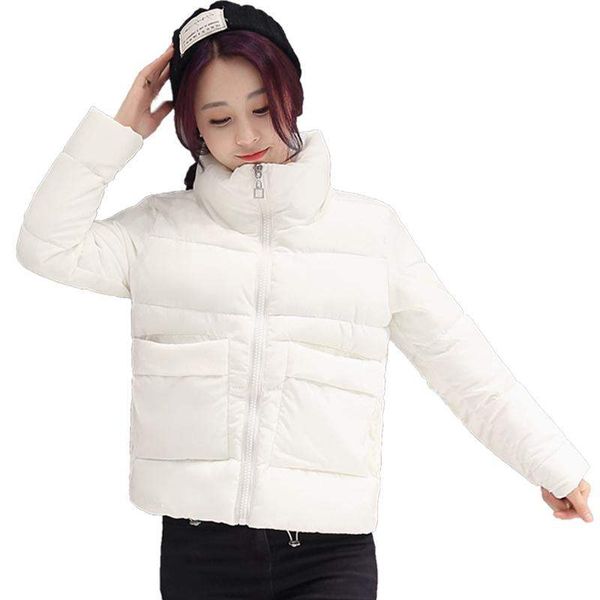 

2020 women winter jacket stand collar with two big pocket female coat cotton padded womens casaco feminina inverno warm, Black
