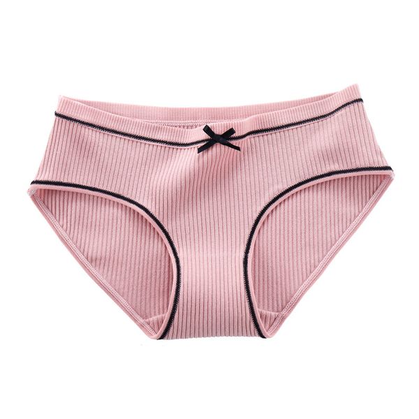 

women's panties pure cotton briefs women japanese cute bowknot threaded seamless traceless lingerie underwear pants, Black;pink