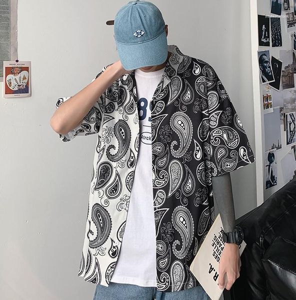 

строчка с коротким рукавом рубашки лето мужские дизайнерские тройники hong kong стиль новая мода свободные рубашки отпечатан, White;black