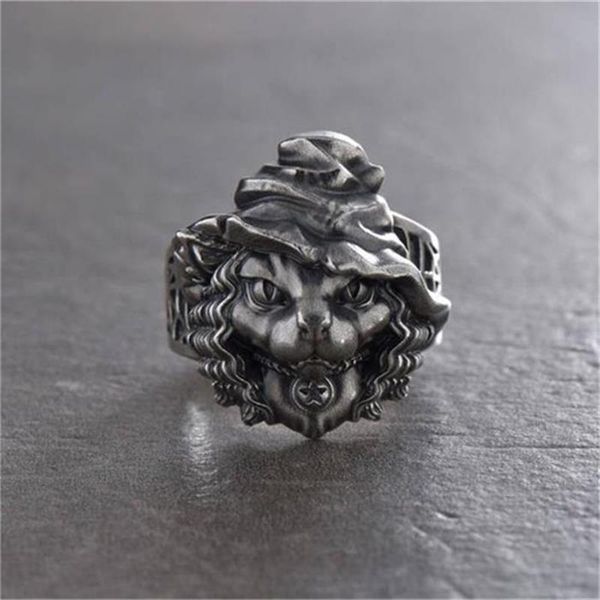 

unique magic witch cat silver color stainless steel ring great magician gothic animal jewelry gift, Golden;silver