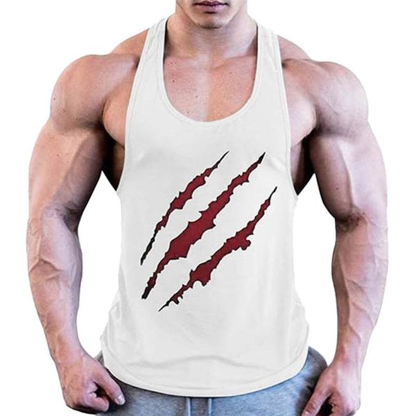 

2020 summer gym tank men vest sleeveless muscle print claw mark clothing fitness bodybuilding undershirt shirts blouse, White;black