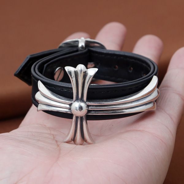 

100% s925 sterling silver leather bracelet personality fashion retro hip hop punk jewelry cross shape to send a gift of love 2020 new, Golden;silver