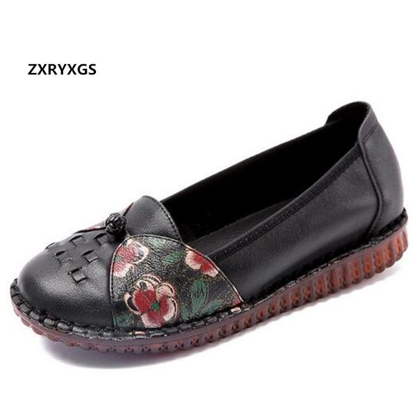 

2020 new autumn classic retro printing genuine leather shoes flat shoes woman soft sole comfortable fashion casual, Black