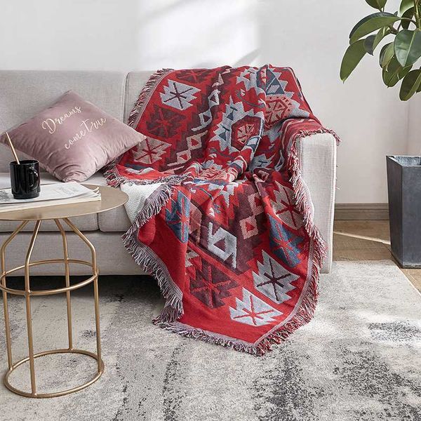 

blankets bohemia style knitted sofa throw blanket decor for living room travel plaid non-slip towel