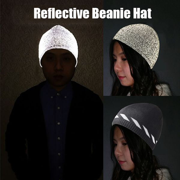 

beanies 2 style reflective knit beanie hat winter warm night running cycling walking safety caps for men and women