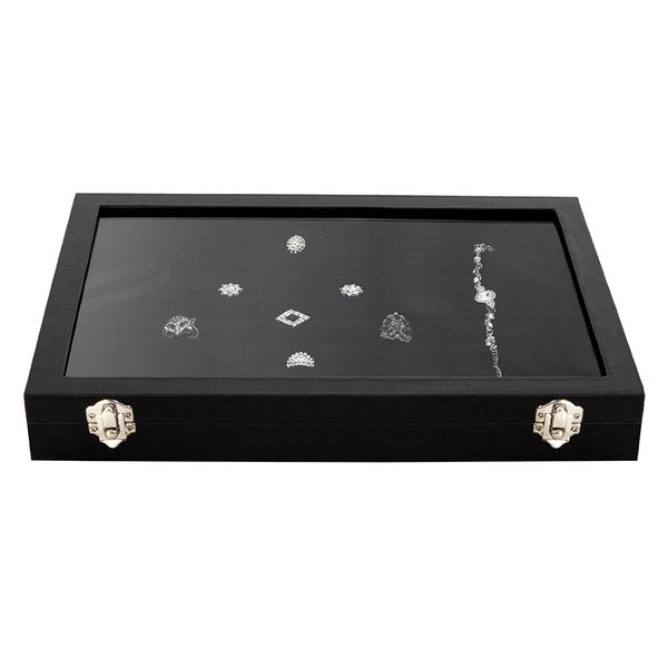 

100 slot earring ring jewelry display storage box tray case organizer holder w/ glass black, Pink;blue