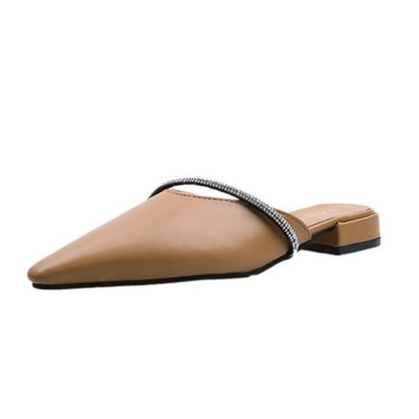 

2020 summer new wild baotou half drag thick with slippers female fashion pointed sandals and slippers, Black