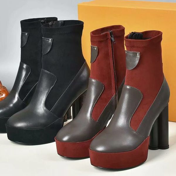 

autumn winter chunky heels designer womens martin boots luxury waterproof platform leather boots size 35-41-42 lady high-heeled shoes, Black