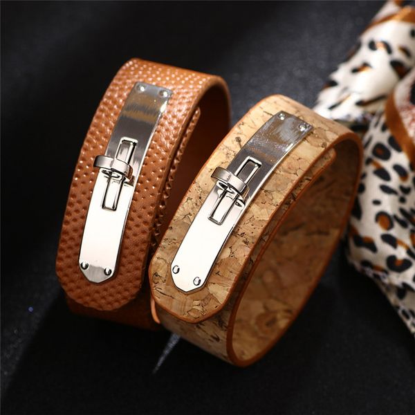 

2020 new bracelets women lock catch pu leather alloy fashion wristband lady bangles jewelry friend gift, Black