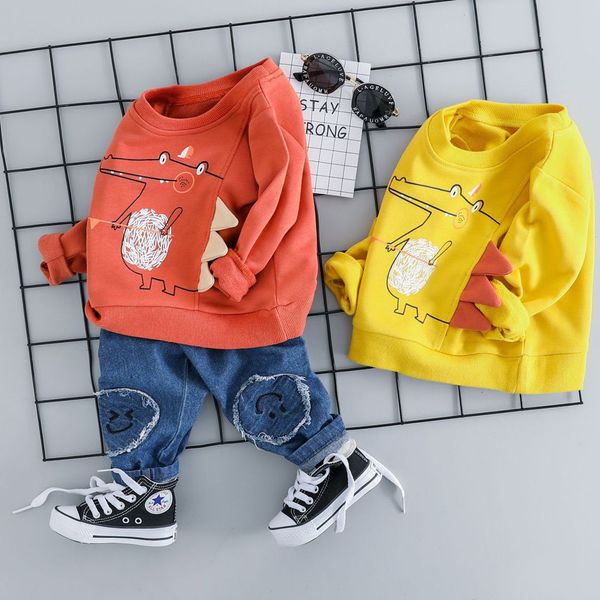 

clearance cut baby boys newborn 2pcs toddler kids baby boys sweatshirt cartoon jeans pants trousers outfits set z0201, White