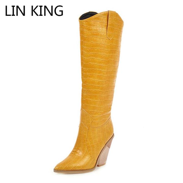 

lin king моды большого размер 48 теплых женщин длинных сапоги скользят по остроконечному toe западной сапоги на высокие каблуки дамы зимы мо, Black