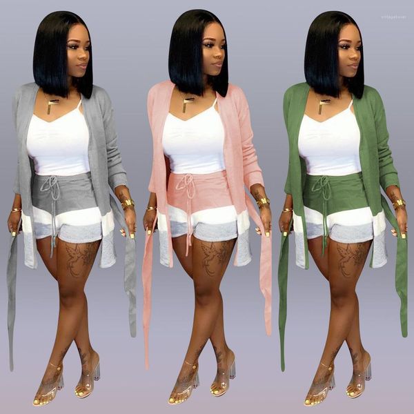 

outfit autumn long sleeve cardigan coat casual tracksuits panelled striped women clothes womens 2 piece, Gray