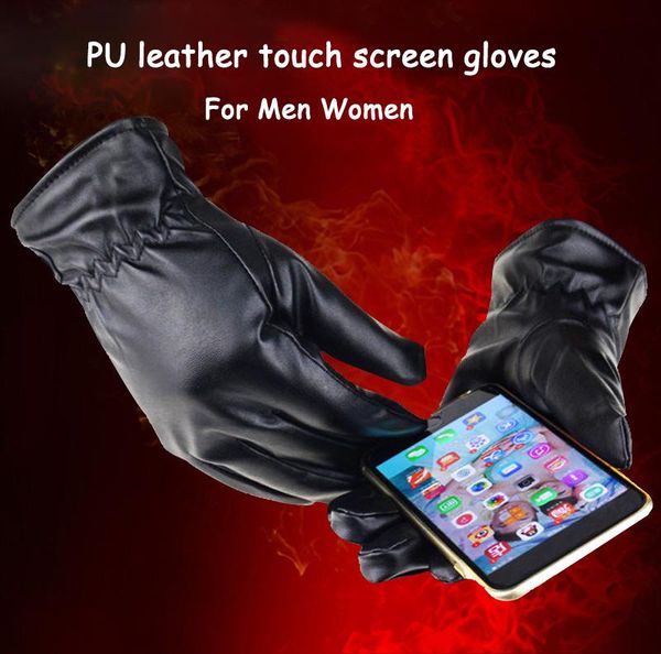 

cgjxsmen women pu leather touch screen gloves button winter warm mittens outdoor driving motorcycle bicycle ski gloves for smartphone