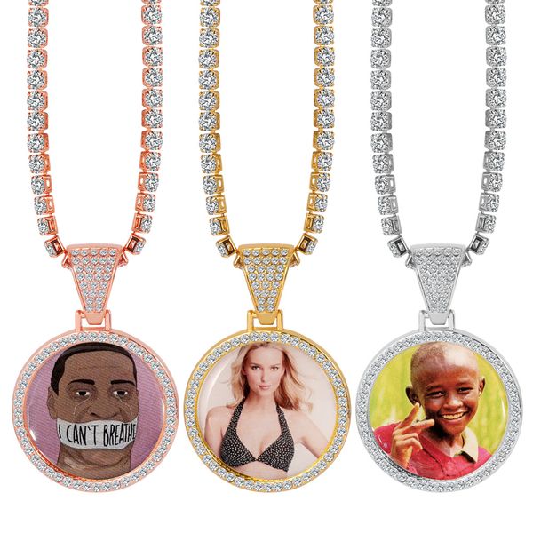 

круглые фото на заказ necklacependant медальонов меди теннис цепи золото cubic ожерелье циркон изображение мужской хип-хоп ювелирные подарки, Silver