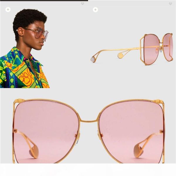 

luxury- fashion designer sunglasses 0252 large frame round metal hollow frame light-colored decorative sunglasses popular style, White;black