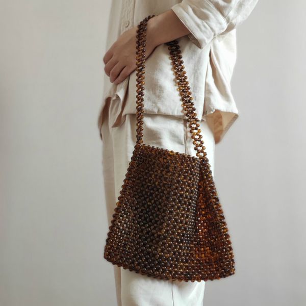 

exclusive design homemade vintage amber beaded shoulder bag