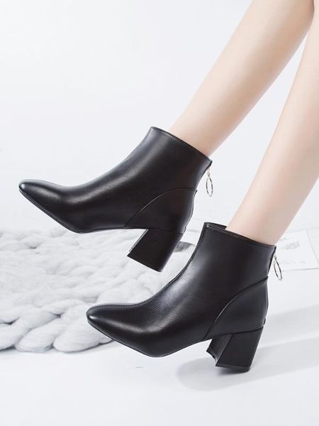 

boots round toe women shoes autumn summer booties low heels booties luxury designer high heel mid calf mid-calf rubber, Black