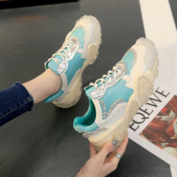 

women outdoor sport training shoes crystal female increased platform girls students walking shoes woman sneakers