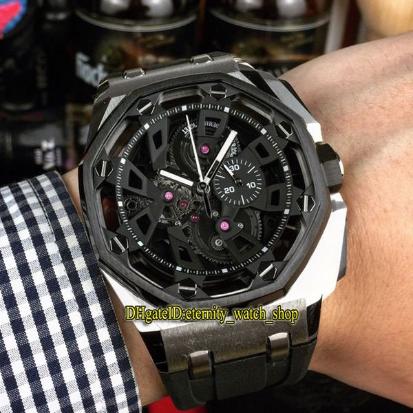 

8 Styles Cheap Royal 26421ST.OO.A002CA.01 Skeleton Black Dial Steel Case Japan VK Quartz Chronograph Mens Watch Rubber Strap Sport Watches