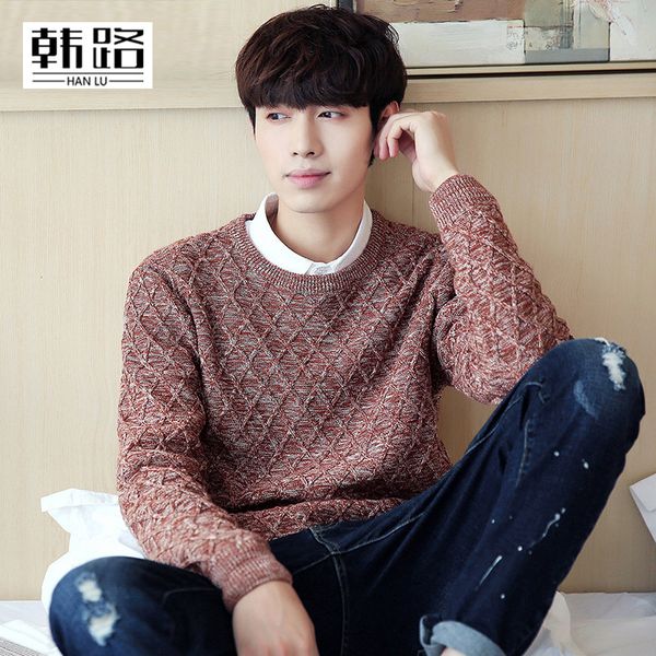 

fashion new mens sweater autumn men's diamond lattice design long-sleeved o-neck sweater male solid color warm pullover top, White;black