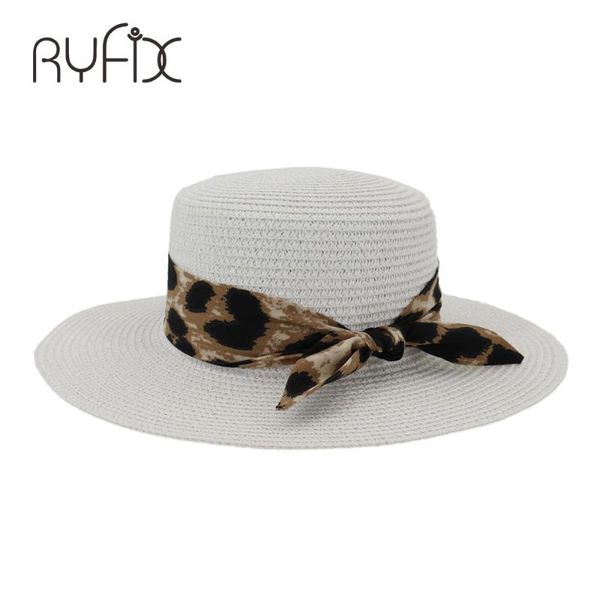 

summer all-purpose straw hat leopard print ribbon knot personalized sunbonnet travel essential sun hat ha67, Blue;gray