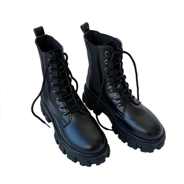 

2020 autumn and winter new thick-soled boots female british style wild plus size women's boots, Black