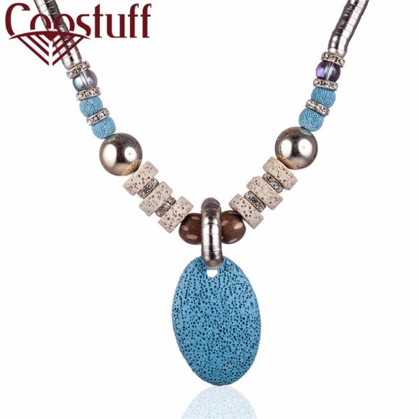 

new trendy jewelry women necklace & pendants beautiful colored lava stone long necklace female suspension decoration accessories, Silver