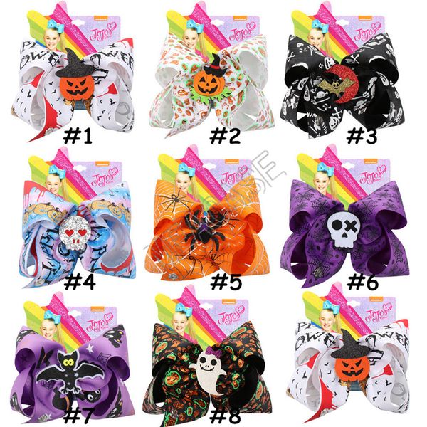 

2020 halloween hairbows girl bow hairpin pumpkin ghost bat spider horror hairpin 7inch hair clips baby barrettes party hair boutique d82004, Slivery;white