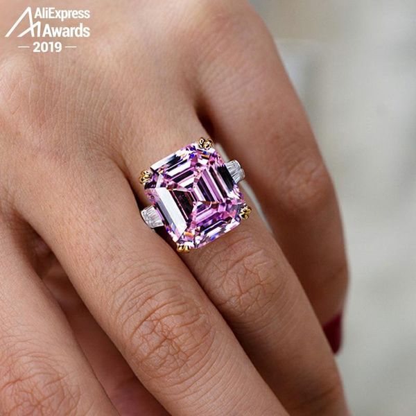 

16*14mm emerald cut s925 sterling silver ring sona halo fine ring citrine sapphire amethyst ruby t200905, Slivery;golden