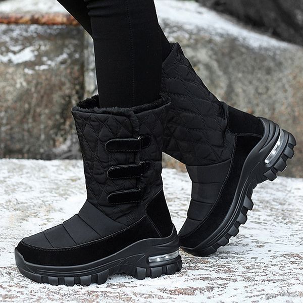 

winter snow boots womens shoes with fur warm outdoor sneakers non-slip womens flats casual boots comfort shoes botas de mujer, Black