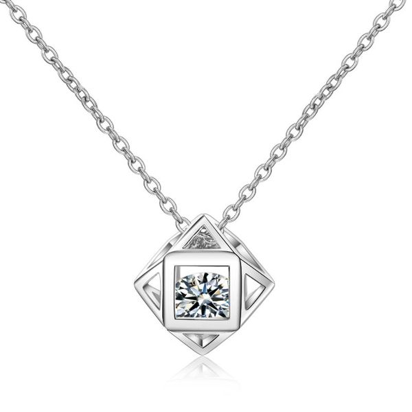 

simple love cube square zircon pendant necklace for women 925 sterling silver necklaces chain choker