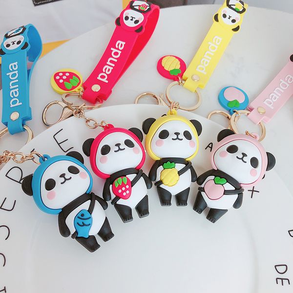 

cute cartoon panda keychain silicone key chains for women mewgulf snapper fish panda keyrings charm car key holder bag gifts, Silver