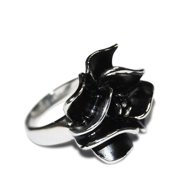 

stainless steel black petal jewelry ring black flower ring fashion personalized jewelry ring, Silver