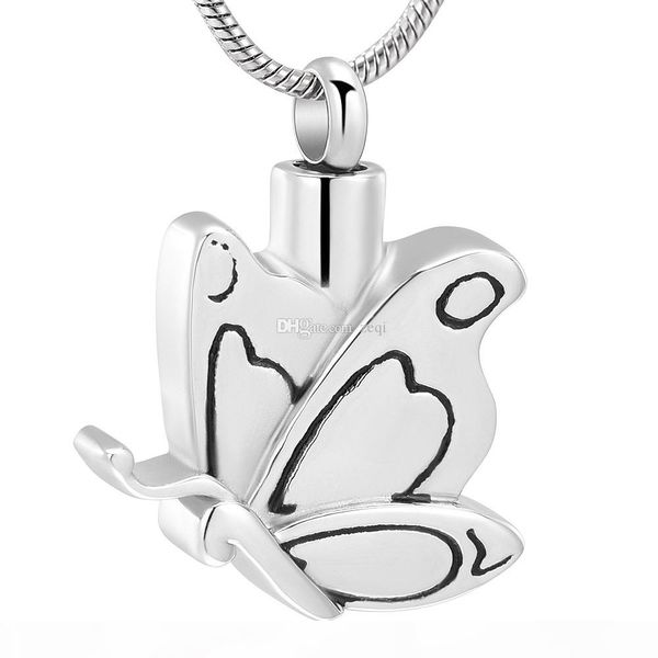 

butterfly keepsake urn pendant necklace stainless steel cremation jewelry ashes necklace for women girl engrave, Silver