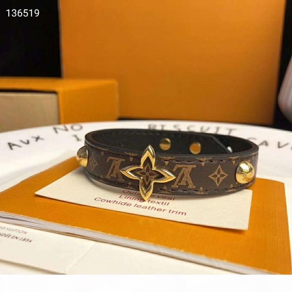 

fashion women genuine leather bracelets with gold v shape designer for women flower print pulsera luxury bracelet jewelry with box, Golden;silver