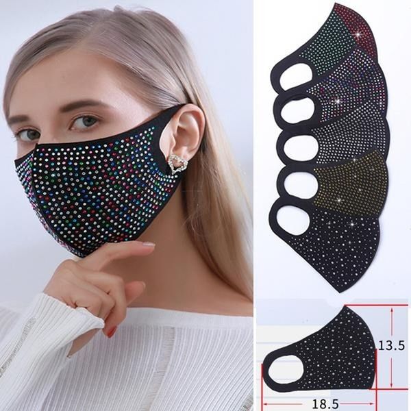 

DHL Flash girls Diamond Rhinestone Star Face Mask Designer Nightclub Party Personalized Customization Reusable Mask Dust-Proof Anti-Fog