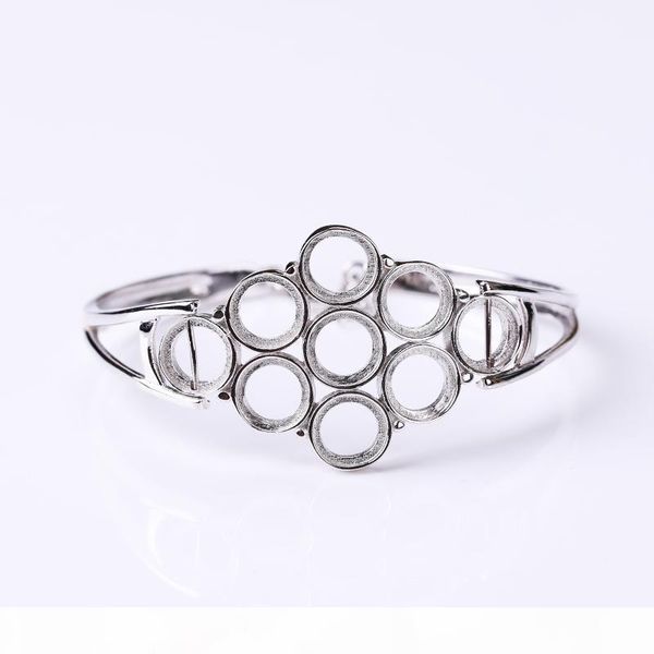 

925 silver sterling bangle bracelet 7.8mm round cabochon semi mount bangle fine jewelry diy stone, Black