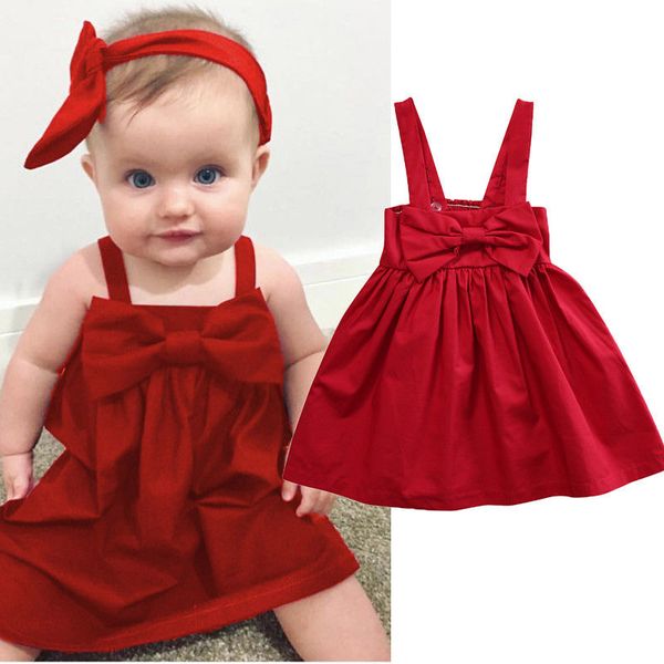 

0-3y sling sleeveless dress for toddler new born baby girls red bow knot dresses summer, Red;yellow