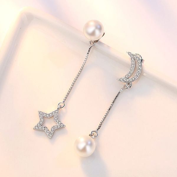 

star moon crystal drop earrings for women earing dangle earring fashion korean jewelry pearl women's earrings jewelry a1128, Silver