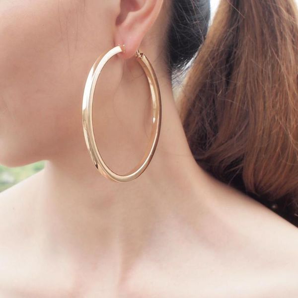 

manilai 40 60 70 80 diameter wide copper big hoop earrings for women jewelry punk round metal statement earrings gold color, Golden;silver