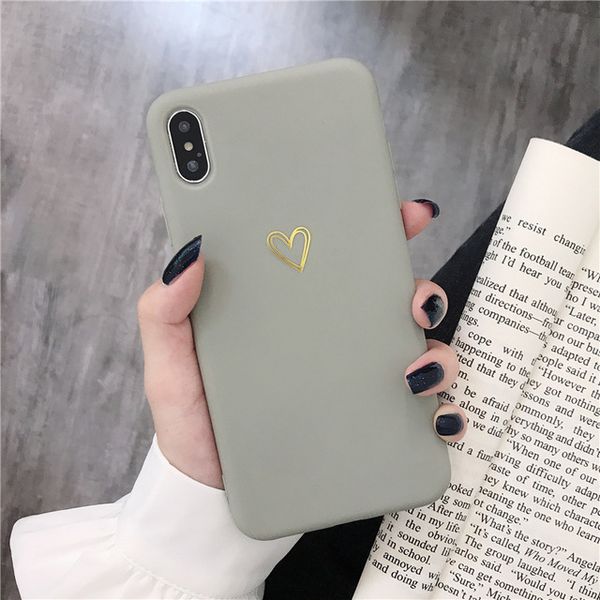 

plating heart phone case for iphone 11 pro max xr xs max 7 8 plus candy color simple soft silicon tpu back cover
