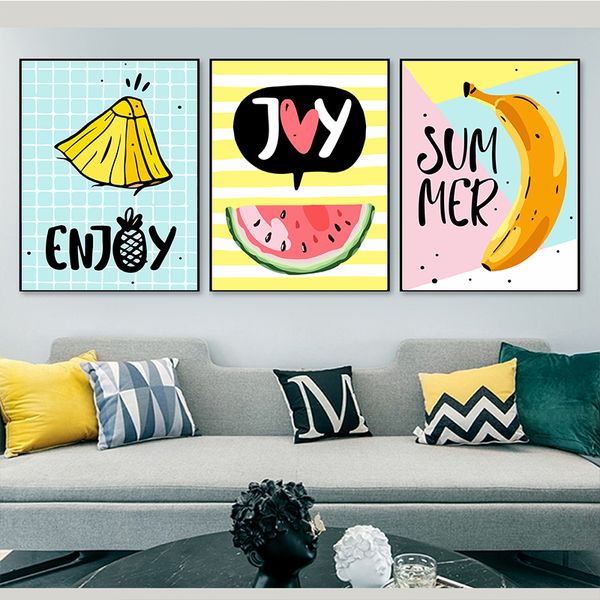 

cartoon fruit picture canvas posters and print banana watermelon modular art nordic diner decorative print for living room decor