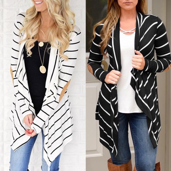 

woman knit turn down collar black jacket plus size gothic clothing women jackets long sleeve female coat casual slim striped, Black;brown